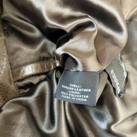 Roundtree & Yorke Brown Leather Striped Jacket Racing Biker Pockets Size Medium - Picture 5 of 7